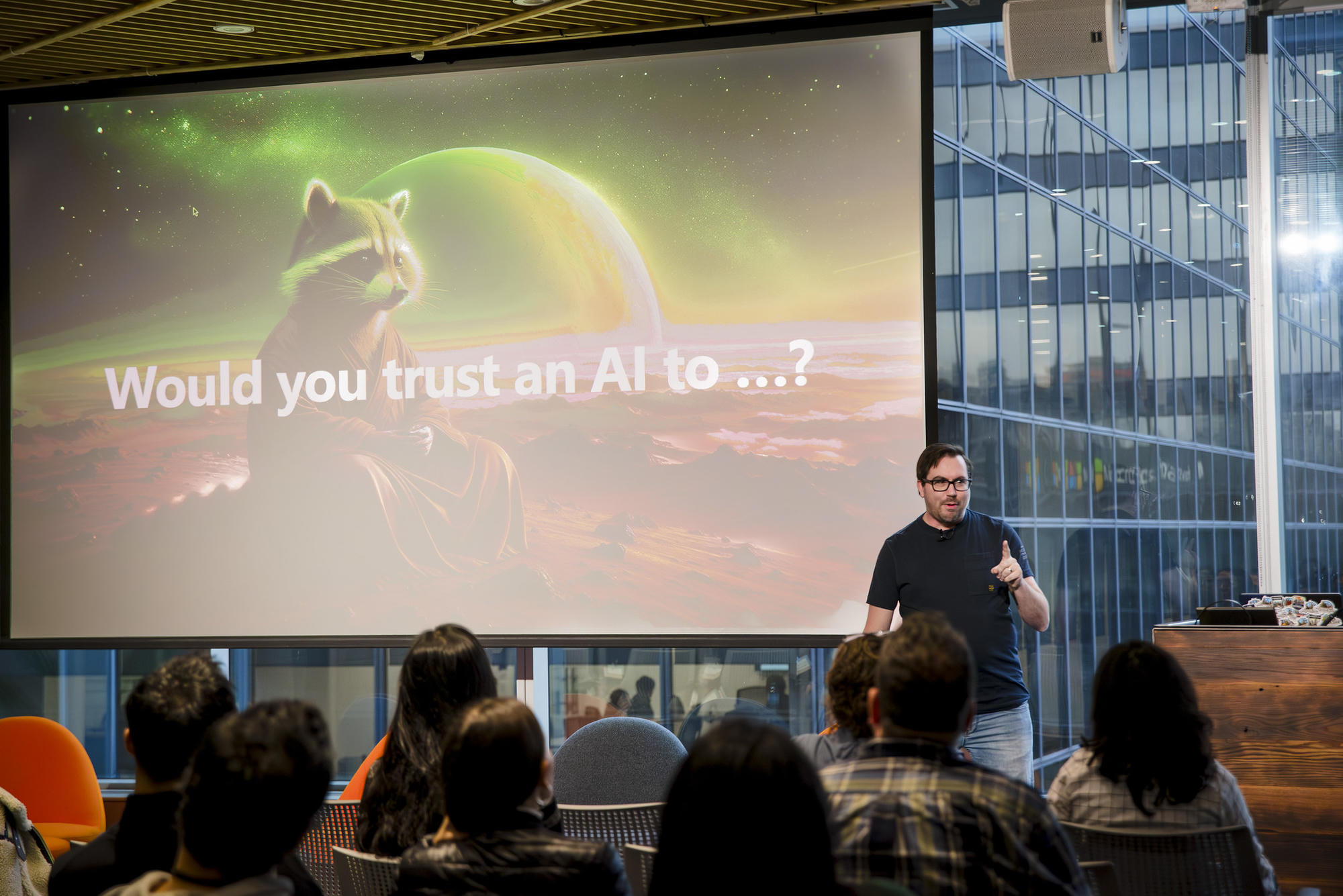Asking an audience whether they would trust an AI