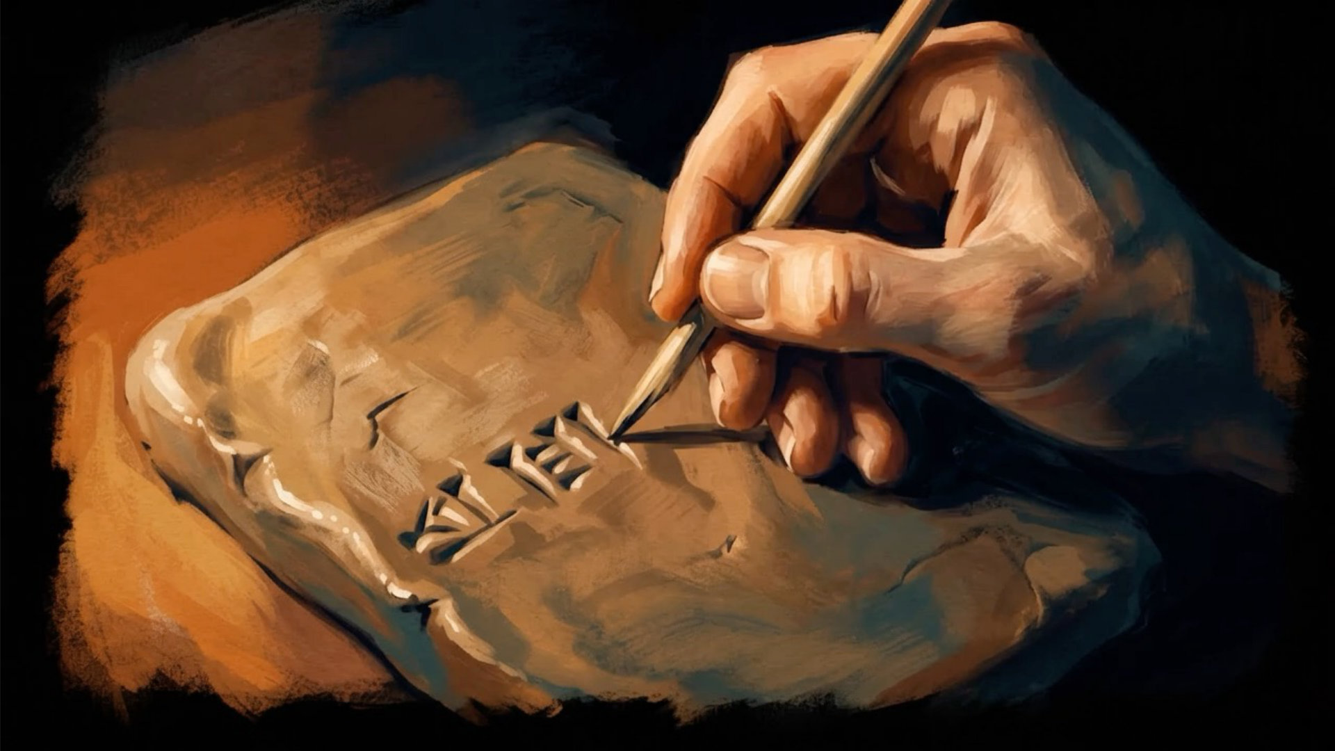 Writing on a clay tablet